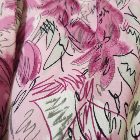 Vintage Tie Neck Blouse / Pink, Gray & White / Estimates Large - Picture 3 of 6